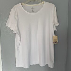 St Johns Bay Women's Rounded Neck Short Sleeve Tee Shirt White Petite XL NWT